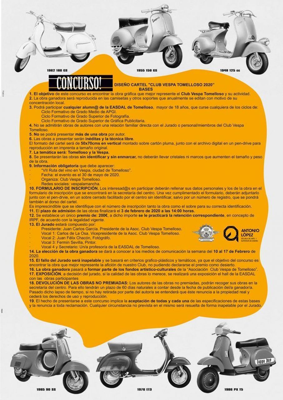 CONCURSO DE DISE&Ntilde;O DE CARTEL "CLUB VESPA TOMELLOSO 2020"